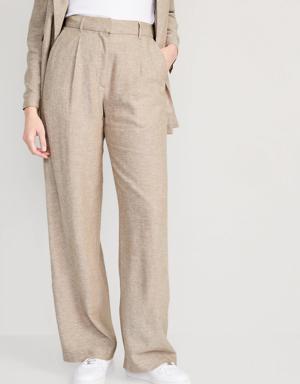 Old Navy Extra High-Waisted Pleated Taylor Wide-Leg Linen-Blend Trouser Pants for Women beige