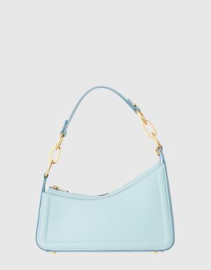Asymmetrical Blue Baguette Bag With Logo