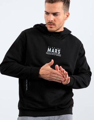 Siyah Mars Yazı Ve Sırt Baskılı Kapüşonlu Rahat Form Erkek Sweatshirt - 88032