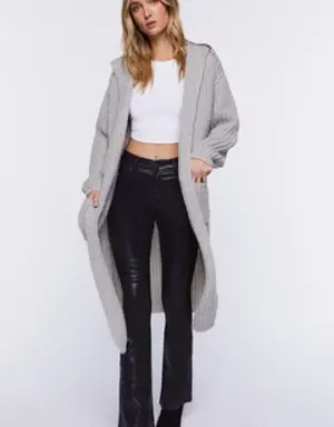 Forever 21 Hooded Duster Cardigan Sweater Silver