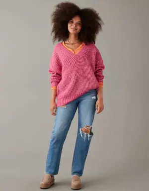 Whoa So Cozy Waffle V-Neck Sweater