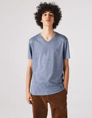 Lacoste T-shirt con collo a V in jersey di cotone Pima tinta unita