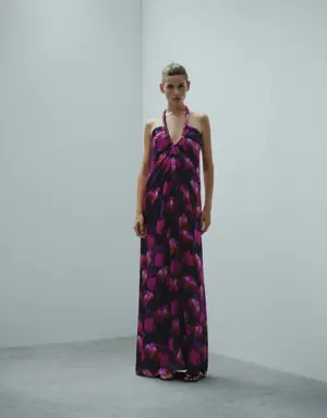 Low-cut printed silk dress