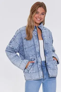 Forever 21 Forever 21 Acid Wash Quilted Denim Jacket Medium Denim. 2