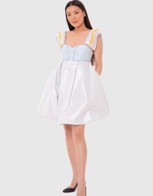 Sleeve Detailed Balloon Skirt Cut Dress