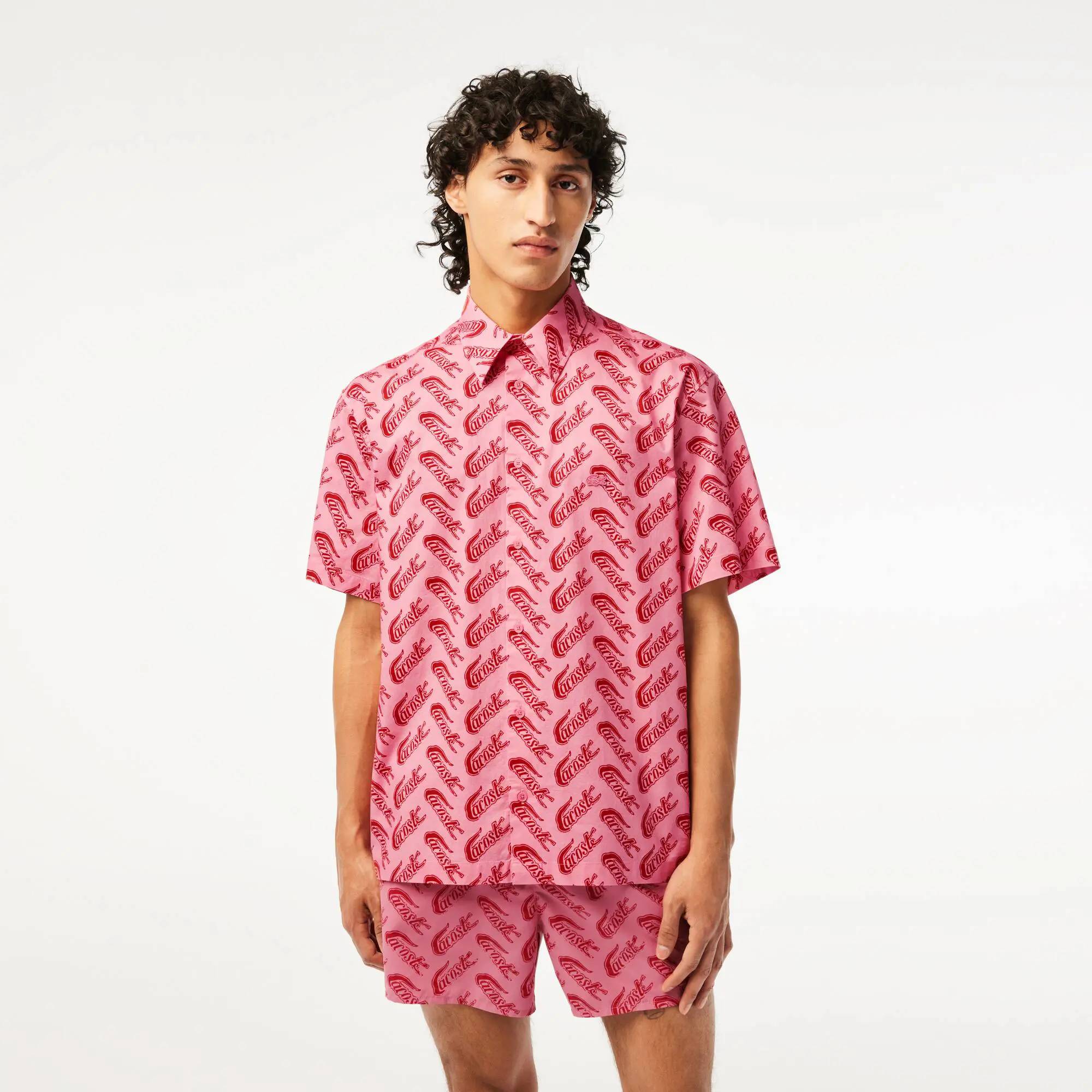 Lacoste Men’s Short Sleeve Vintage Print Shirt. 1