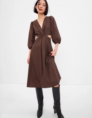 Gap Puff Sleeve Cutout Midi Dress brown