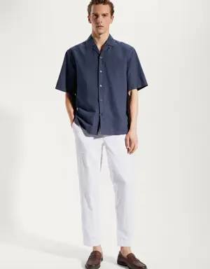 Cotton-linen bowling-collar shirt