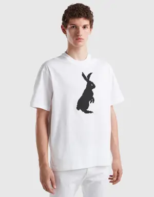 white t-shirt with bunny print