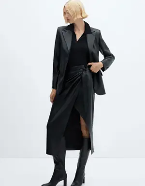 Draped leather-effect midi-skirt