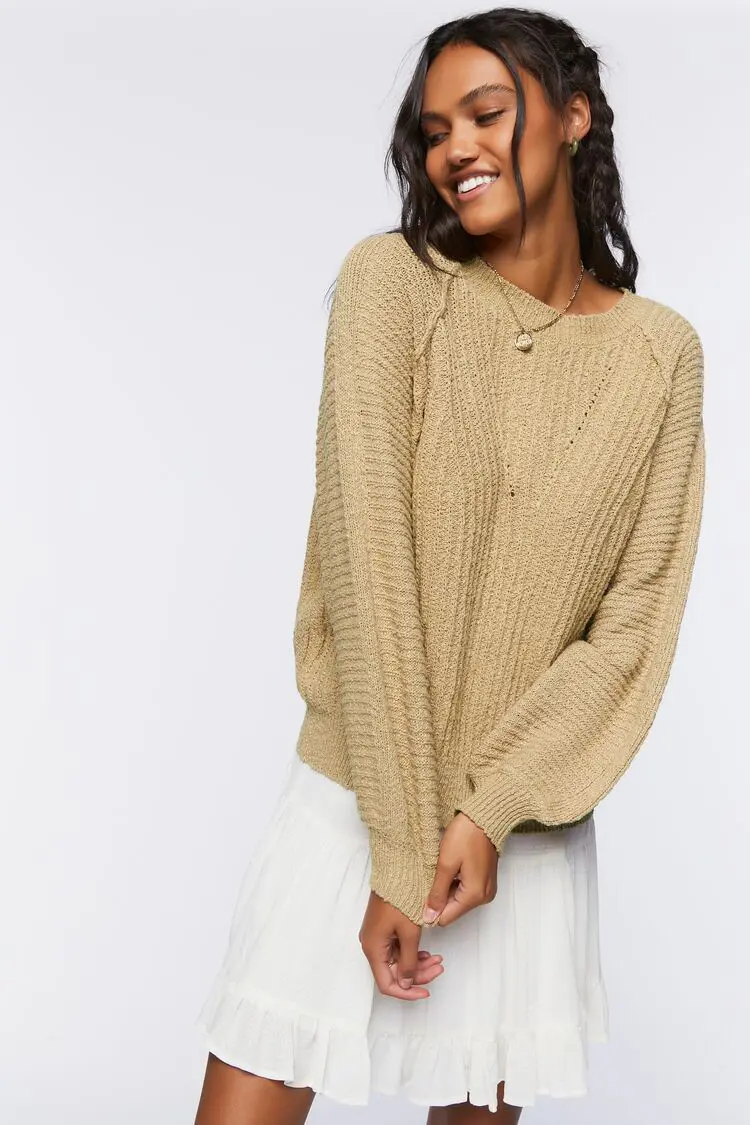 Forever 21 Forever 21 Relaxed Fit Raglan Sweater Khaki. 1