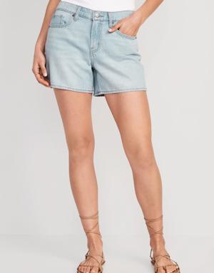 Mid-Rise Baggy A-Line Jean Shorts for Women -- 5-inch inseam blue
