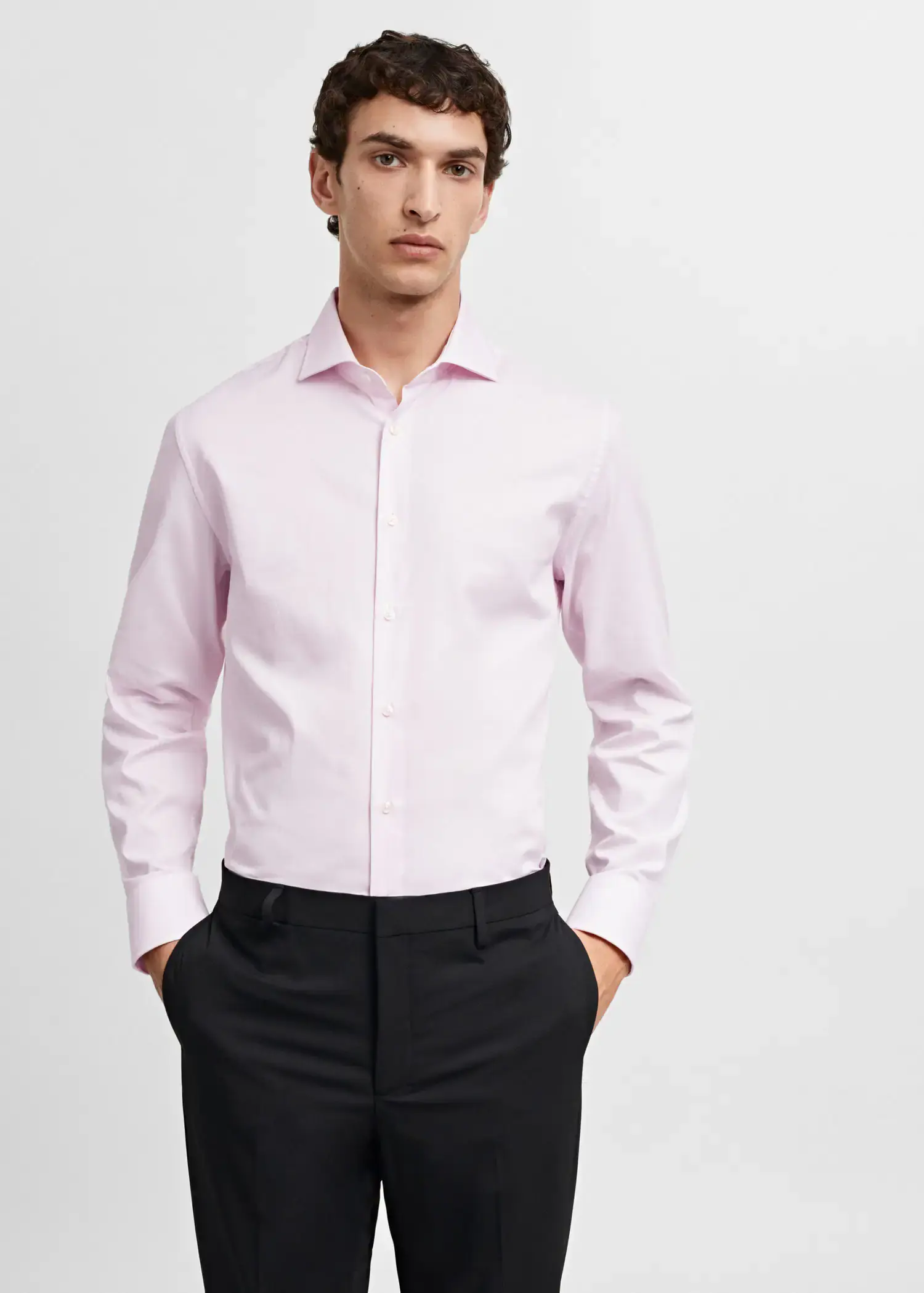 Mango Slim-fit micro-stripe twill suit shirt. 2