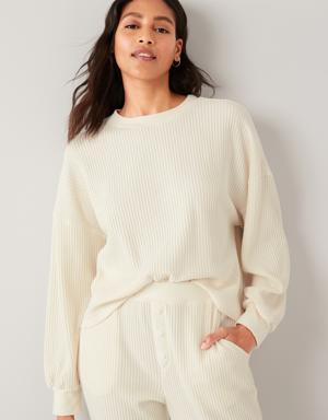 Old Navy Long-Sleeve Waffle-Knit Pajama Top for Women white