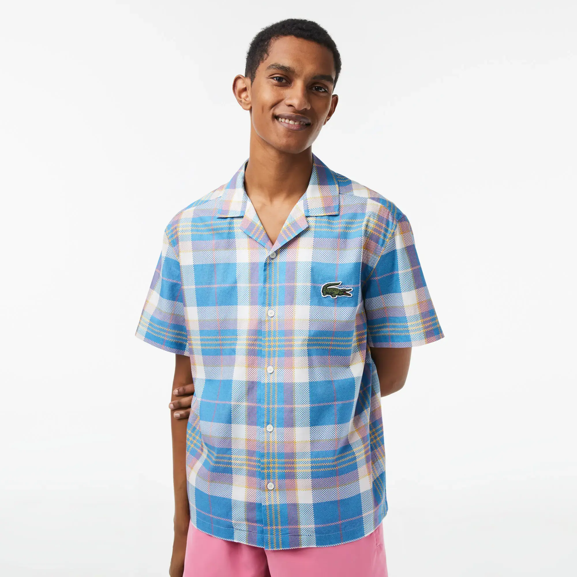 Lacoste Men’s Short Sleeve Organic Cotton Check Shirt. 1