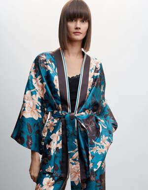 Kimono fleuri ceinture nouée