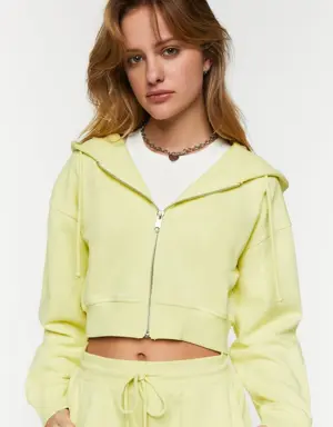 Forever 21 Ribbed Cropped Zip Up Hoodie Butterfly Green