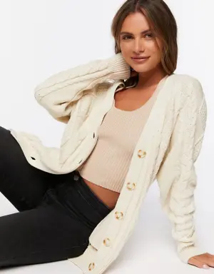 Forever 21 Cable Knit Cardigan Sweater Cream