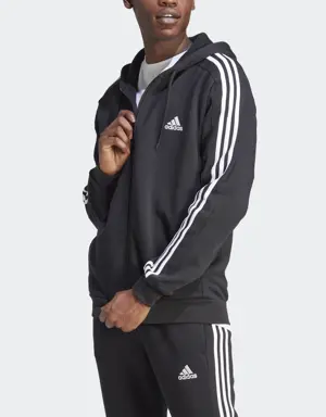 Adidas Veste à capuche entièrement zippée molleton 3 bandes Essentials