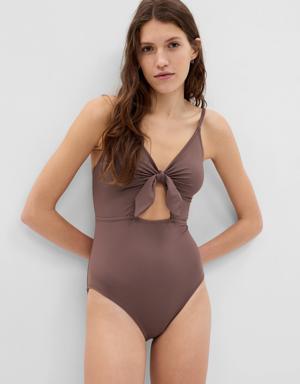 Recycled Bunny-Tie Cutout One-Piece Swimsuit brown