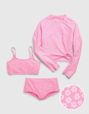 Gap Kids Recycled Rib Rash Guard Swim Three-Piece pink