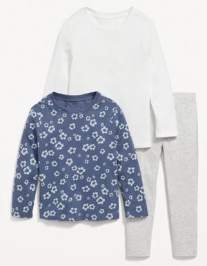 3-Piece Long-Sleeve T-Shirt and Leggings Set for Toddler Girls blue