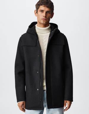Manteau trois-quarts laine capuche