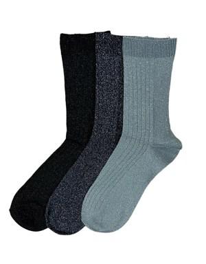 3'lü Paket Kadın Simli Soket Çorap Desenli