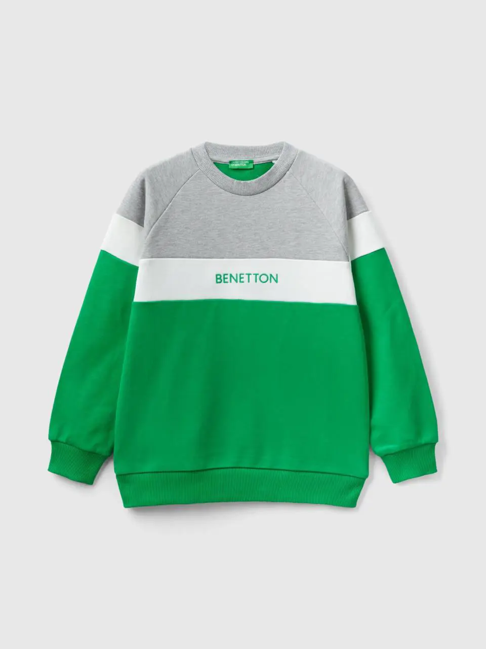 Benetton gray and green sweatshirt with embroidered logo. 1