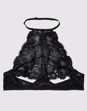 High Neck Unlined Lace Bra
