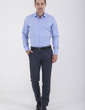 Mavi Slim Fit Desenli 100% Pamuk Uzun Kol Manşetli Gömlek