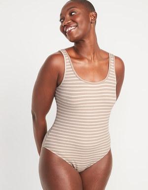 Scoop-Neck Striped Rib-Knit Bodysuit for Women