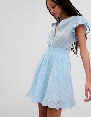 Flutter Sleeve Lace Mini Dress blue