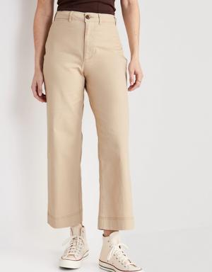 High-Waisted Wide-Leg Cropped Chino Pants for Women beige