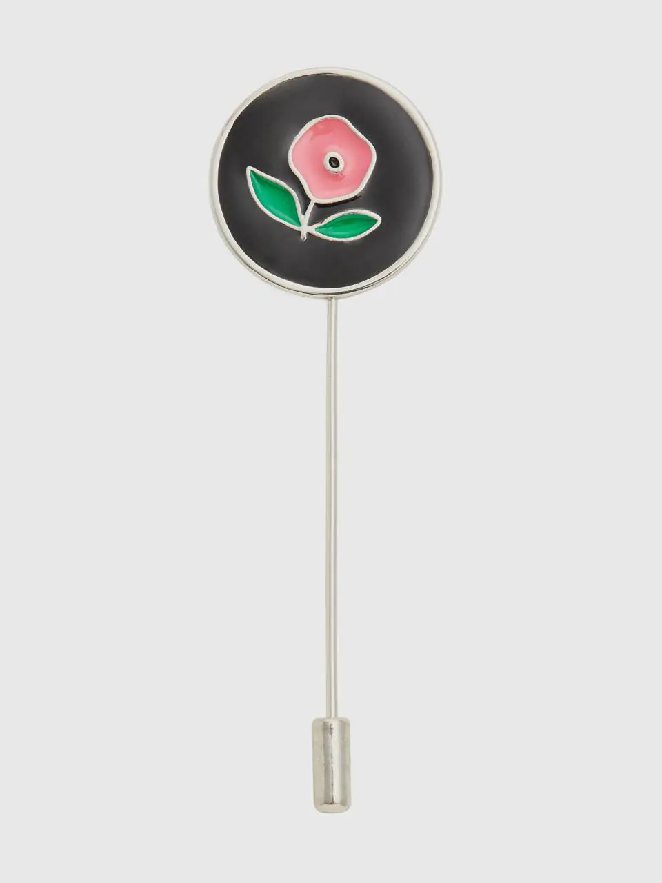 Benetton black brooch with pink flower. 1