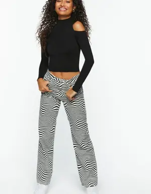 Forever 21 Abstract Print Straight Leg Jeans Black/White