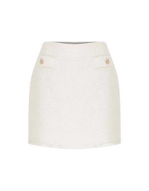 Gold Button Pocket Detailed Tweed Mini Skirt