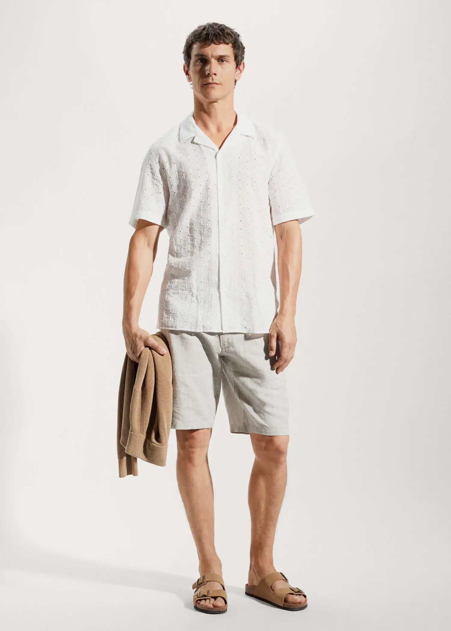 Mango Slim-fit linen bermuda shorts. 1