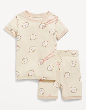 Snug-Fit Graphic Pajama Shorts Set for Toddler & Baby white