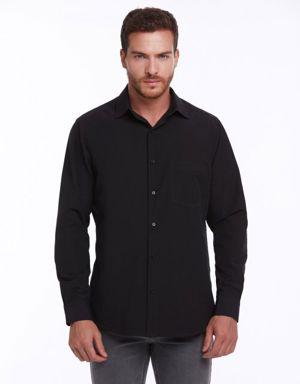 Siyah Comfort Fit Uzun Kol Pamuklu Düz Klasik Gömlek
