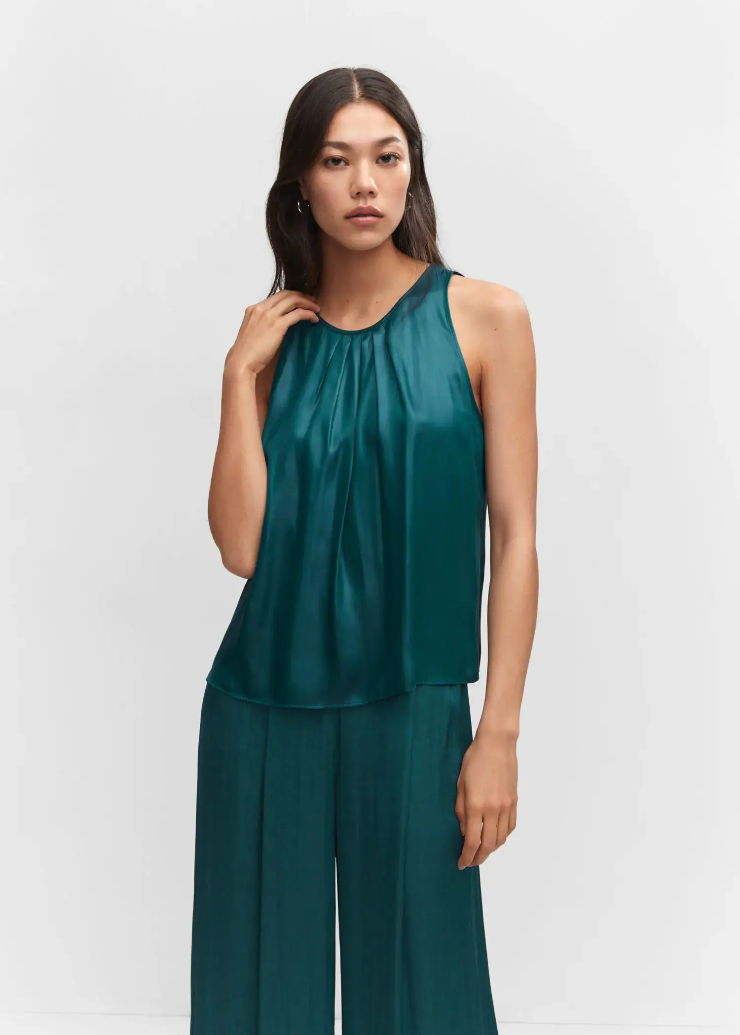 Mango Satin top with pleated detail. 1