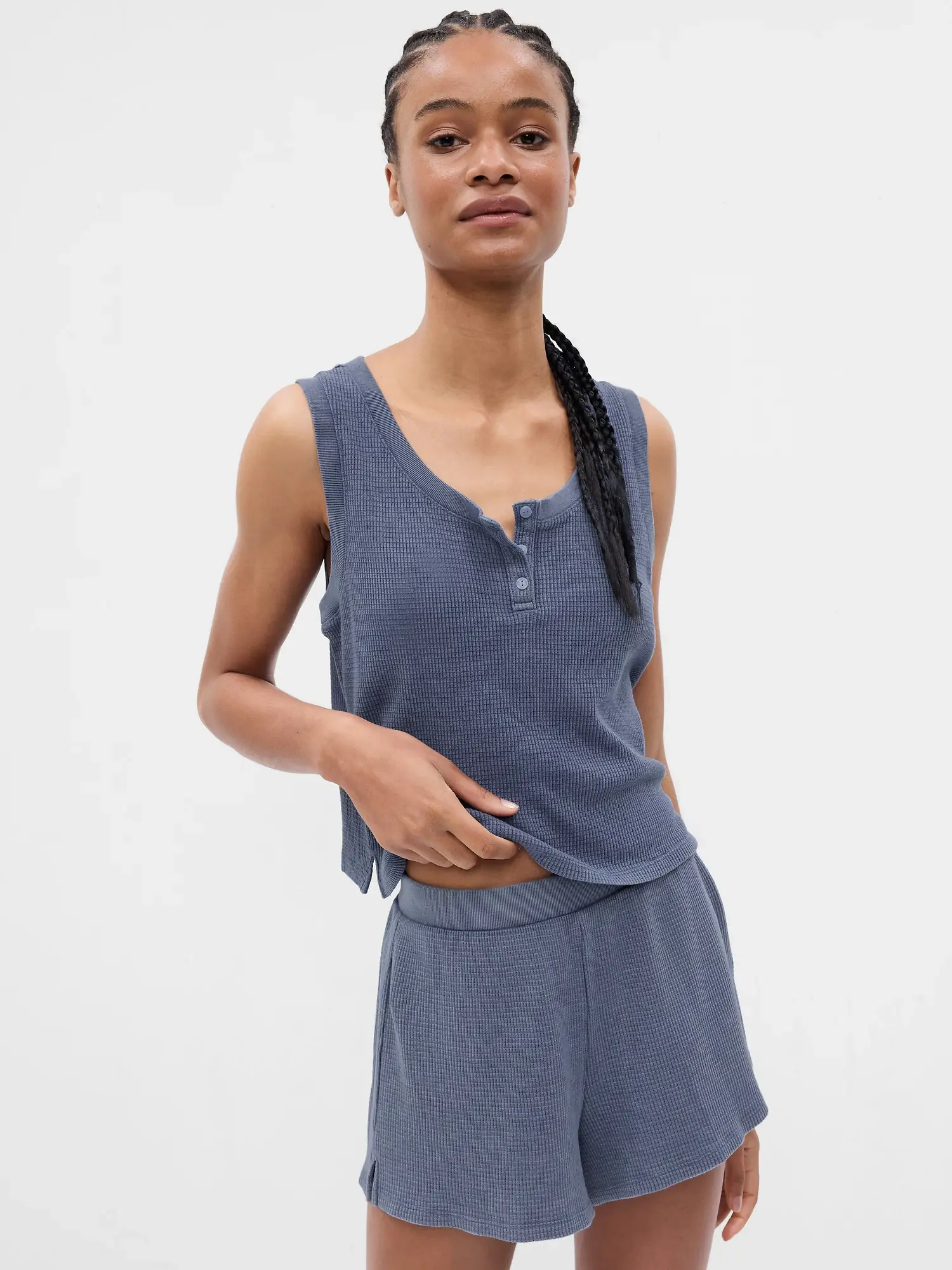 Gap Waffle Henley PJ Tank Top blue. 1