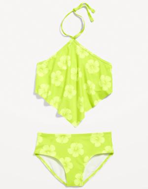 Patterned Bandana Halter Bikini Swim Set for Girls green