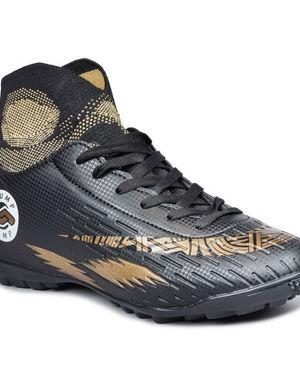 28366 Siyah - Altın Rengi Halı Saha Çoraplı Krampon Futbol Ayakkabısı