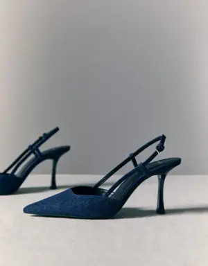 High-heeled denim shoes