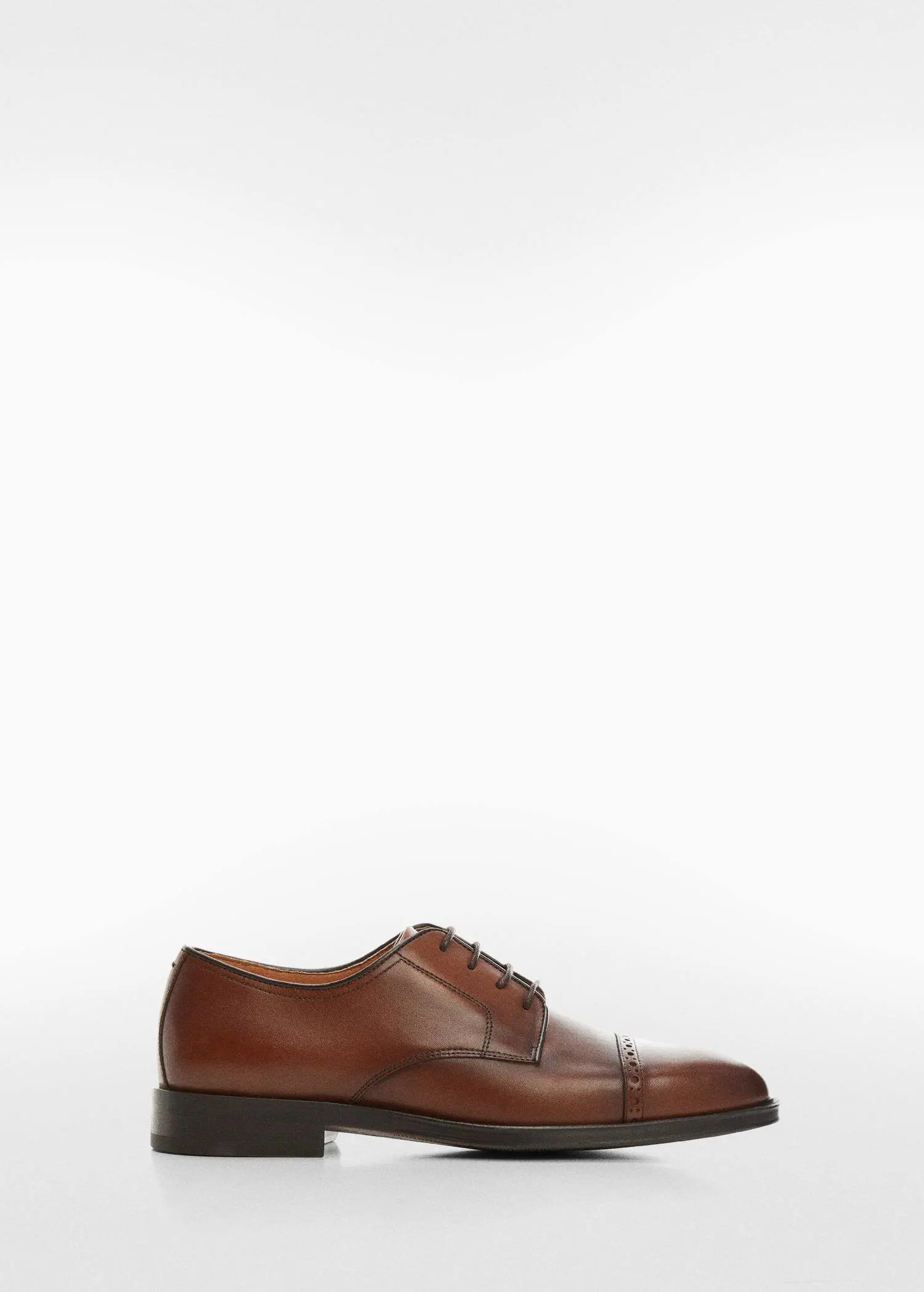 Mango Leather suit shoes. a pair of brown shoes on a white background. 