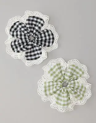 American Eagle Gingham Flower Scrunchie 2-Pack. 1