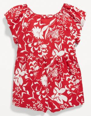 Matching Printed Flutter-Sleeve Romper for Baby red