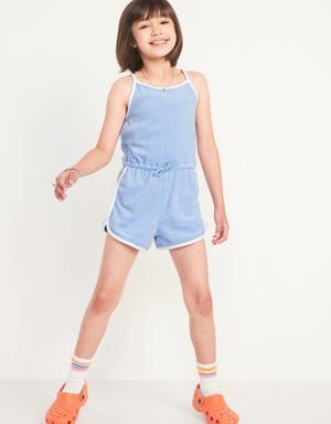 Sleeveless Loop-Terry Cinched-Waist Romper for Girls purple