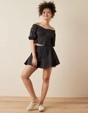 Off-The-Shoulder Puff-Sleeve Eyelet Top